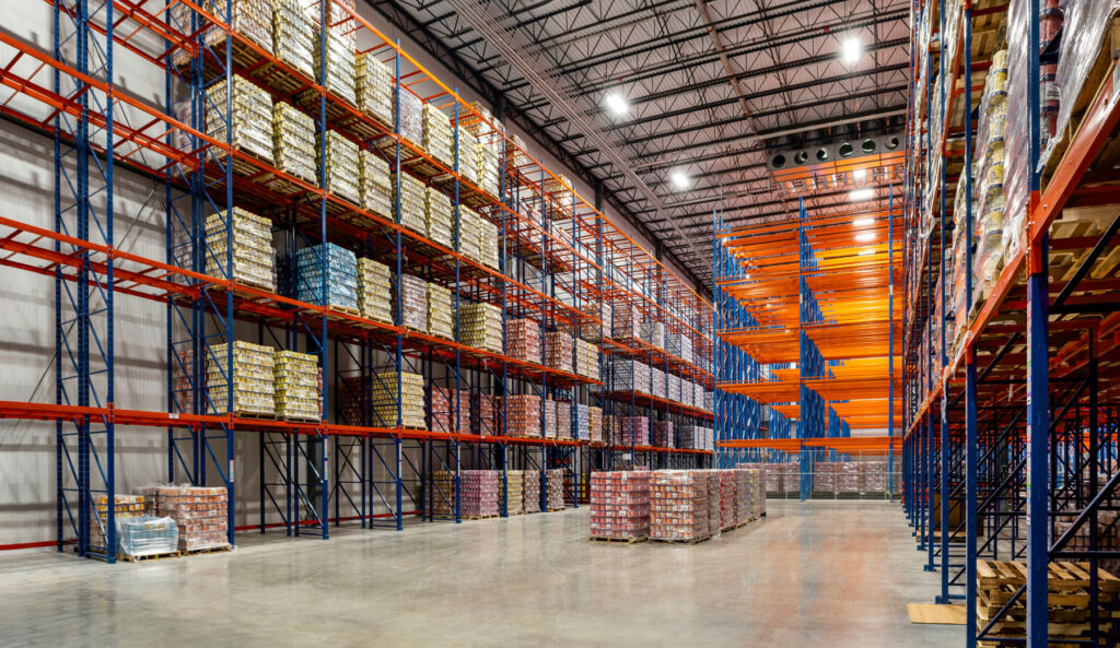 cold food storage in racks in the warehouse