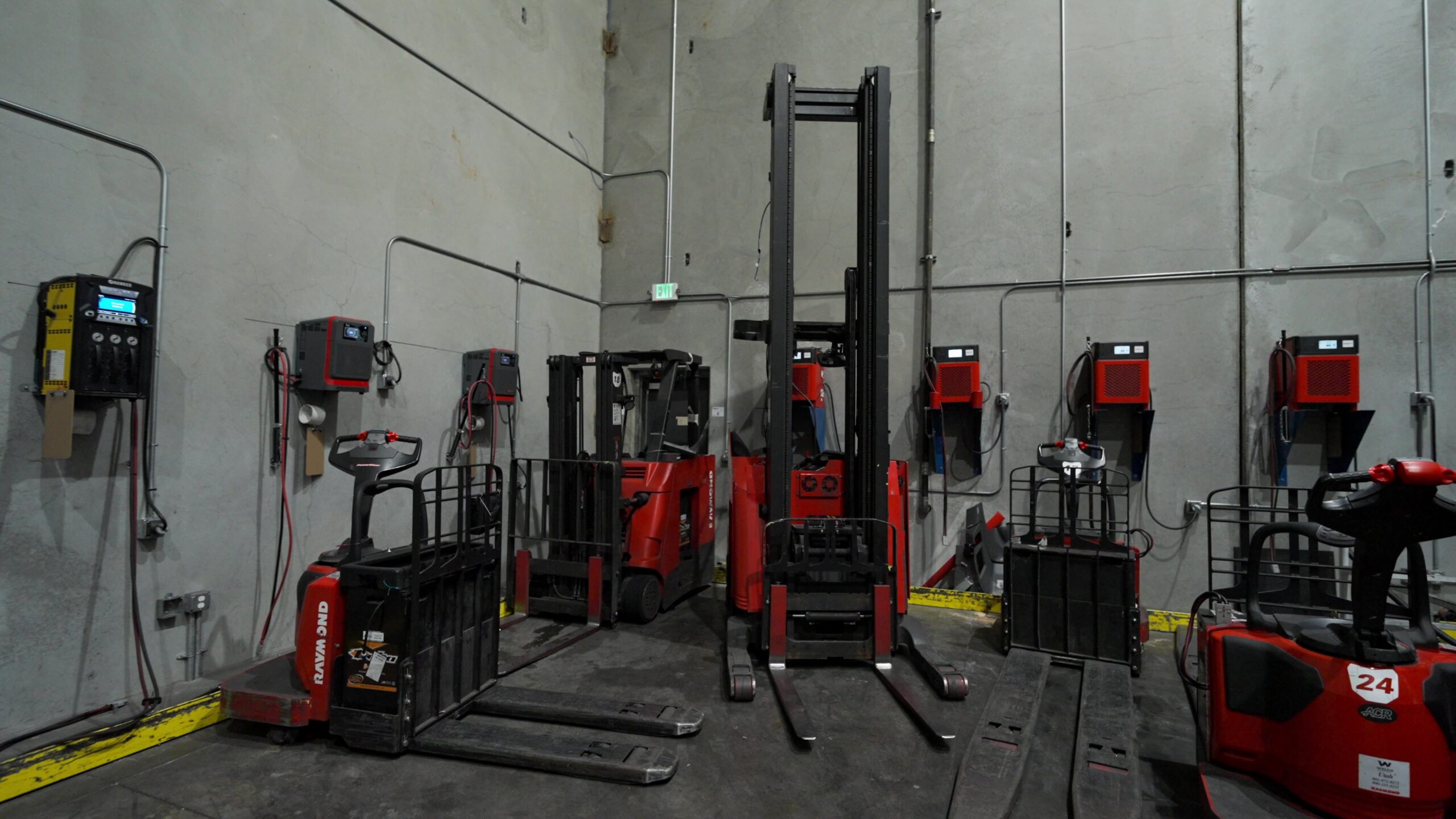 Pallet jacks ready for cold storage stacking