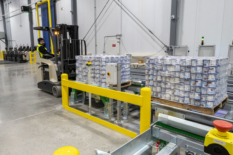 Ice cream pallets in the cold storage warehouse